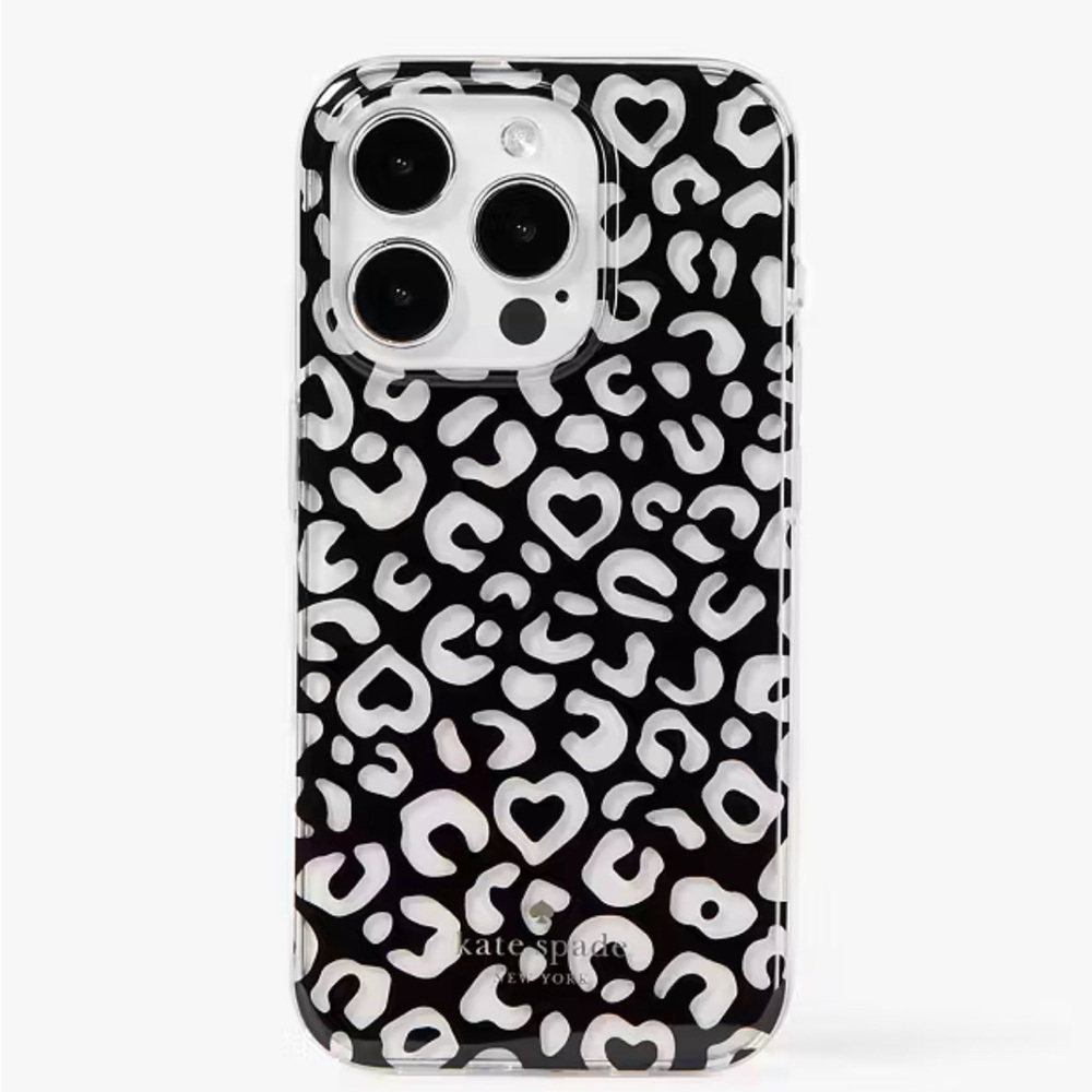 NIP♠️🆕Kate Spade ♠️ 🆕 Graphic Leopard Heart Print iPhone 15 Pro Case🐆♠️